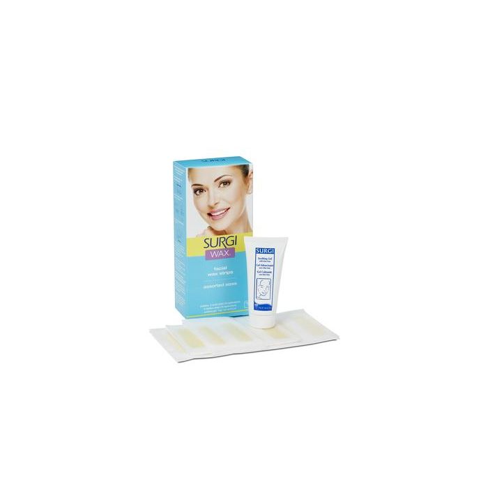 Expansive 3D illustration of facial wax strips with its packaging and a soothing gel on top of it