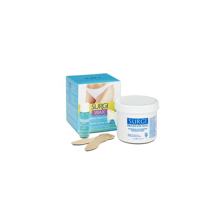 5-ounce Brazilian Wax, Pre-epilation oil, and 2 wooden applicators  outside of its box in 3D illustration 