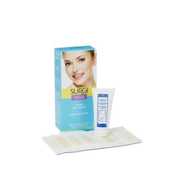 Expansive 3D illustration of facial wax strips with its packaging and a soothing gel on top of it